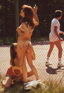Sex on the tennis court. Yeah, eventually he turns around and sees them, then he fucks..