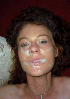 Curly houwife with lots of cum on her pretty face! Yum
